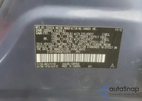 2012 Toyota Rav4 from USA, damaged, VIN 2T3ZF4DV0CW152878